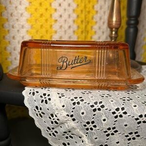Vintage Amber Glass Butter Dish